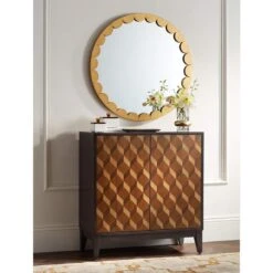Possini Euro Garbo Matte Gold 32" Round Scalloped Edge Mirror