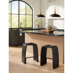 Possini Euro Felton 17 3/4" Wide Black And Wood Modern Dome Pendant