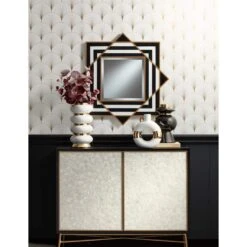 Zorra Black White Stripe 36" Square Wall Mirror