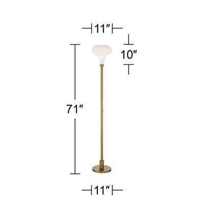 Possini Euro Design Cecil Modern Industrial Torchiere Floor Lamp 71" Tall Warm Gold Metal Opal Glass Shade For Living Room Bedroom Office House Home - Image 5