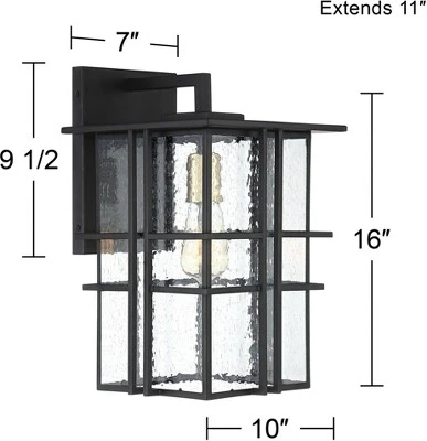 Possini Euro Design Arley Modern Outdoor Wall Light Fixture Black Geometric Frame 16" Seedy Glass For Post Exterior Barn Deck House Porch Yard Patio - Image 6