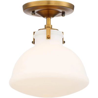 Possini Euro Design Modern Ceiling Light Semi Flush Mount Fixture 9 1/2" Wide Gold Shapely Opal Glass Shade For Bedroom Kitchen Living Room Hallway - Image 5