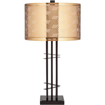 Possini Euro Design Deborah Modern Mid Century Table Lamp 30" Tall Black With USB Charging Port Gold Metal Double Drum Shades For Living Room Desk - Image 7