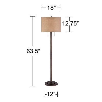 Possini Euro Design Garth Modern Floor Lamp Standing 63 1/2" Tall Oil Rubbed Bronze Burlap Fabric Drum Shade For Living Room Bedroom Office House Home - Image 6