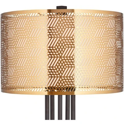 Possini Euro Design Deborah Modern Mid Century Table Lamp 30" Tall Black With USB Charging Port Gold Metal Double Drum Shades For Living Room Desk - Image 6