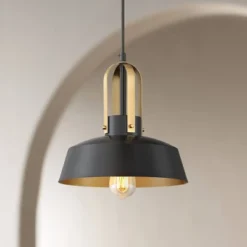 Possini Euro Design Black Warm Brass Mini Pendant Lighting Fixture 12" Wide Farmhouse Rustic For Dining Room House Home Kitchen Island High Ceilings