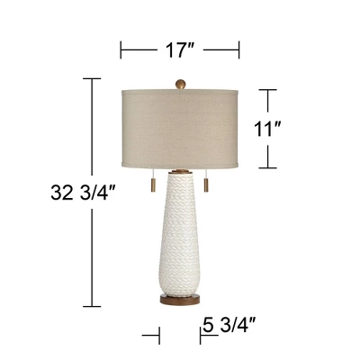 Possini Euro Design Kingston Modern Mid Century Table Lamp 32 3/4" Tall White Grooved Patterned Ceramic Taupe Drum Shade For Bedroom Living Room House - Image 7
