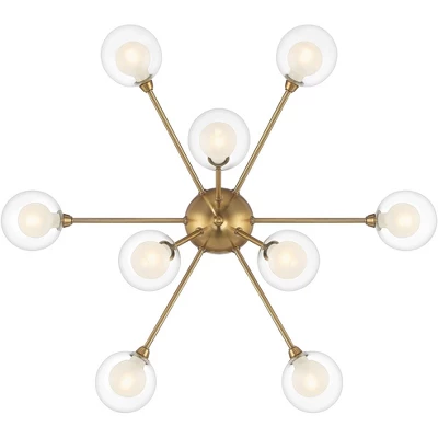 Possini Euro Design Spheres Modern Ceiling Light Flush Mount Fixture 28" Wide Warm Brass 9-Light LED Clear Globe Glass For Bedroom Kitchen Living Room - Image 7
