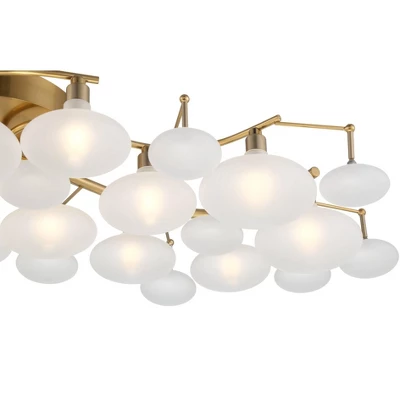 Possini Euro Design Lilypad Modern Ceiling Light Semi Flush Mount Fixture 30 1/4" Wide Warm Brass 12-Light Frosted Glass Shade For Bedroom Living Room - Image 2