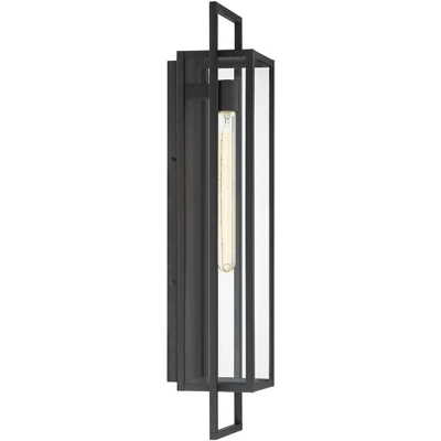 Possini Euro Design Jericho Modern Outdoor Wall Light Fixture Textured Black Steel 28" Clear Glass For Post Exterior Barn Deck House Porch Yard Patio - Image 4