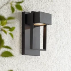 Possini Euro Design Pavel Modern Outdoor Wall Light Fixture Textured Black LED 9 1/2" For Post Exterior Barn Deck House Porch Yard Posts Patio Home