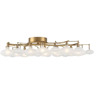 Possini Euro Design Lilypad Modern Ceiling Light Semi Flush Mount Fixture 30 1/4" Wide Warm Brass 12-Light Frosted Glass Shade For Bedroom Living Room - Image 3