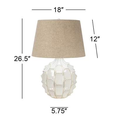 Possini Euro Design Cosgrove Modern Mid Century Table Lamp 26 1/2" High White Glazed Ceramic Light Brown Linen Drum Shade For Bedroom Living Room Home - Image 6