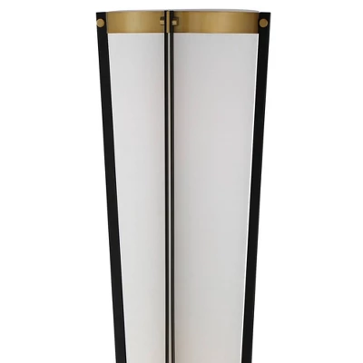 Possini Euro Design Mid Century Modern Torchiere Lamp 4-Light 68" Tall Antique Brass Off White Linen Cone Shade Living Room Office Uplight - Image 2