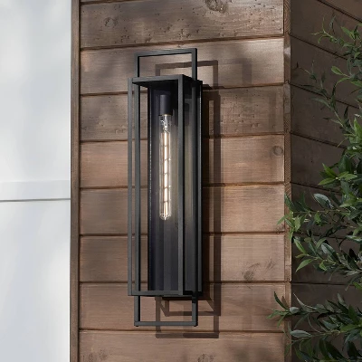 Possini Euro Design Jericho Modern Outdoor Wall Light Fixture Textured Black Steel 28" Clear Glass For Post Exterior Barn Deck House Porch Yard Patio - Image 5