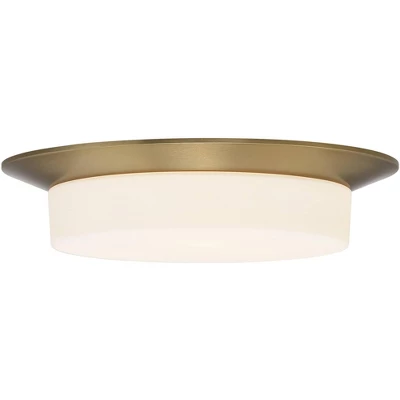 Possini Euro Design Melber Modern Ceiling Light Flush Mount Fixture 14" Wide Warm Brass Gold 3-Light Opal White Glass Shade For Bedroom Living Room - Image 3