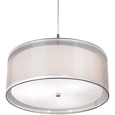 Possini Euro Design Brushed Nickel Pendant Chandelier 20" Wide Modern Organza Outer White Inner Shade 3-Light Fixture For Dining Room Kitchen Island - Image 4