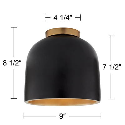 Possini Euro Design Merrick Modern Industrial Ceiling Light Flush Mount Fixture 9" Wide Black Gold For Bedroom Kitchen Living Room Hallway Bathroom - Image 5