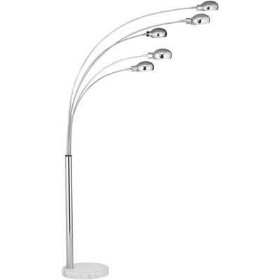 Possini Euro Design Modern Mid Century Arc Floor Lamp With USB Charging Port 5-Light 78" Tall Chrome Metal For Living Room Reading - Image 7