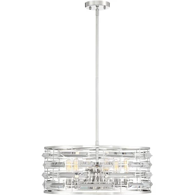 Possini Euro Design Smart Polished Nickel Chandelier 20" Wide Modern Drum Clear Crystal 6-Light Fixture For Dining Room House Foyer Kitchen Island - Image 4