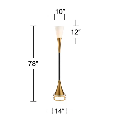 Possini Euro Design Piazza Modern Torchiere Floor Lamp With Gold Riser 78" Tall Black Brass Metal White Glass Shade For Living Room Bedroom Office - Image 4