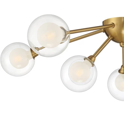 Possini Euro Design Spheres Modern Ceiling Light Flush Mount Fixture 28" Wide Warm Brass 9-Light LED Clear Globe Glass For Bedroom Kitchen Living Room - Image 3