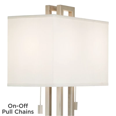 Possini Euro Design Modern Table Lamps 30" Tall Set Of 2 Brushed Nickel Open Rectangular White Box Shade For Living Room Family Bedroom - Image 2