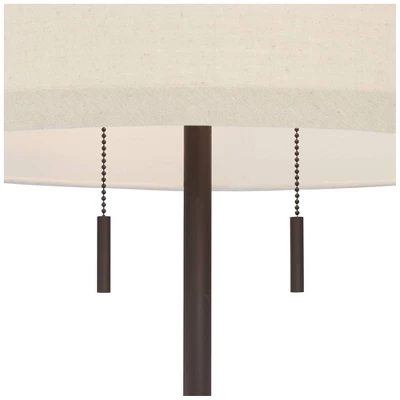 Possini Euro Design Nayla Modern Floor Lamp 62 1/2" Tall Bronze Metal Off White Fabric Tapered Drum Shade For Living Room Bedroom Office House Home - Image 2