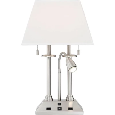 Possini Euro Design Dexter Modern Table Lamp 26" High Brushed Nickel With USB And AC Power Outlet In Base LED Reading Light White Shade For Home Desk - Image 8