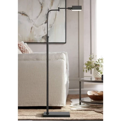 Possini Euro Design Keegan Traditional Pharmacy Floor Lamp 54" Tall Dark Bronze Adjustable Swing Arm Metal Shade For Living Room Reading Bedroom