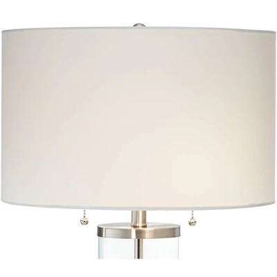 Possini Euro Design Fritz Modern Table Lamp 26 1/2" High Silver Clear Glass Column With USB And AC Power Outlet In Base Drum Shade For Bedroom Desk - Image 6