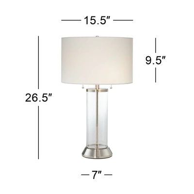 Possini Euro Design Fritz Modern Table Lamp 26 1/2" High Silver Clear Glass Column With USB And AC Power Outlet In Base Drum Shade For Bedroom Desk - Image 8
