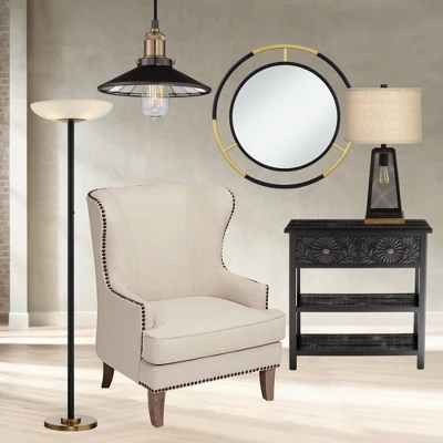 Possini Euro Design Modern Torchiere Floor Lamp LED 72" Tall Black Antique Brass White Glass Shade For Living Room Reading Uplight - Image 7