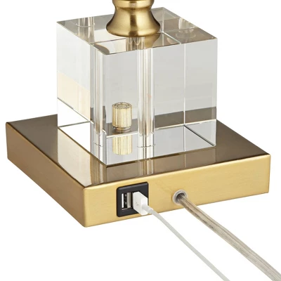 Possini Euro Design Wayne Modern Table Lamps 29 1/4" Tall Set Of 2 Brass With USB Charging Port White Fabric Drum Shade For Bedroom Living Room Kids - Image 6