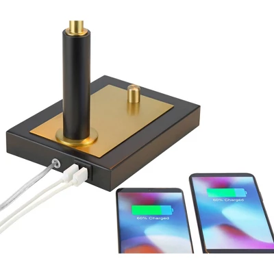 Possini Euro Design Possini Euro Hayven Desk Lamp With Dual USB Ports In Warm Gold With Black - Image 5