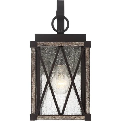Possini Euro Design Brawley Rustic Industrial Outdoor Wall Light Fixture Bronze Wood Grain 13 1/2" Clear Seedy Glass For Post Exterior Barn Deck House - Image 3