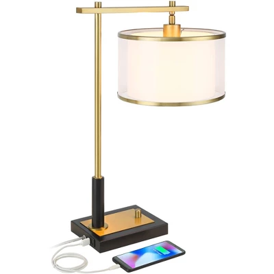 Possini Euro Design Possini Euro Hayven Desk Lamp With Dual USB Ports In Warm Gold With Black - Image 2
