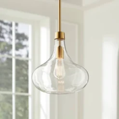 Possini Euro Design Asni Brass Mini Pendant Light 11" Wide Modern Clear Art Glass For Dining Room House Foyer Kitchen Island Entryway Bedroom Home