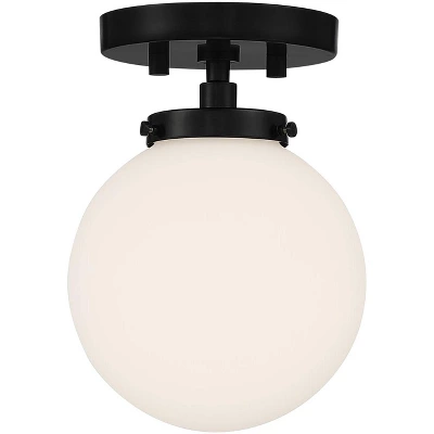 Possini Euro Design Jilly Modern Ceiling Light Semi Flush Mount Fixture 6 3/4" Wide Black White Glass Globe Shade For Bedroom Kitchen Living Room Home - Image 3
