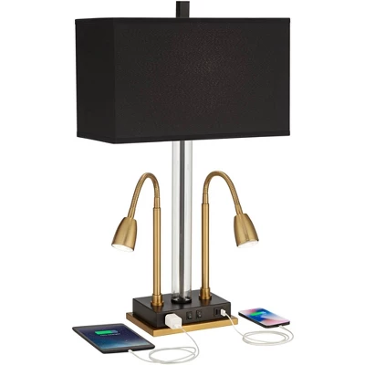 Possini Euro Design Griffin Modern Gooseneck Desk Lamp 31" Tall Gold With USB Charging Port Black Metal Rectangular Shade For Bedroom Living Room Kids - Image 2