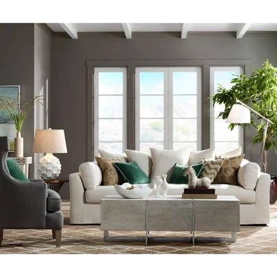 Possini Euro Design Cosgrove Modern Mid Century Table Lamp 26 1/2" High White Glazed Ceramic Light Brown Linen Drum Shade For Bedroom Living Room Home - Image 7