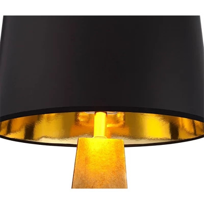 Possini Euro Design Obelisk Modern Table Lamp 26" High Gold Leaf Tapered Column Black Paper Drum Shade For Bedroom Living Room Bedside Nightstand Home - Image 4