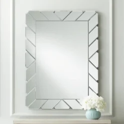 Possini Euro Design Prandini Rectangular Vanity Wall Mirror Modern Beveled Mirrored Glass Tile Frame 28" Wide For Bathroom Bedroom Home House Entryway