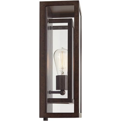 Possini Euro Design Rustic Industrial Farmhouse Outdoor Wall Light Fixtures Set Of 2 Bronze 15 1/2" Clear Glass For Exterior Barn Deck House Porch - Image 6