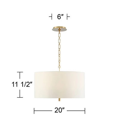 Possini Euro Design Warm Gold Pendant Chandelier 20" Wide Modern White Linen Drum Shade 4-Light Fixture For Dining Room Foyer Kitchen Island Entryway - Image 7