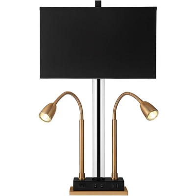 Possini Euro Design Griffin Modern Gooseneck Desk Lamp 31" Tall Gold With USB Charging Port Black Metal Rectangular Shade For Bedroom Living Room Kids - Image 7