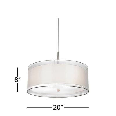 Possini Euro Design Brushed Nickel Pendant Chandelier 20" Wide Modern Organza Outer White Inner Shade 3-Light Fixture For Dining Room Kitchen Island - Image 5