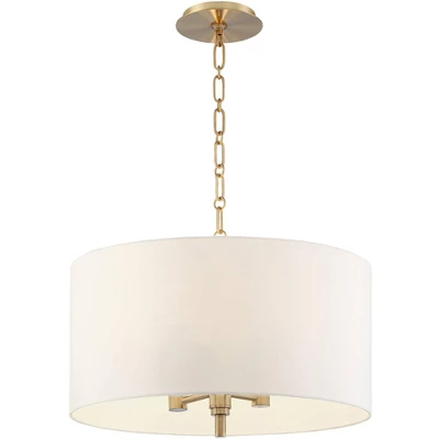Possini Euro Design Warm Gold Pendant Chandelier 20" Wide Modern White Linen Drum Shade 4-Light Fixture For Dining Room Foyer Kitchen Island Entryway - Image 6