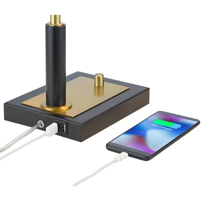 Possini Euro Design Possini Euro Hayven Desk Lamp With Dual USB Ports In Warm Gold With Black - Image 3