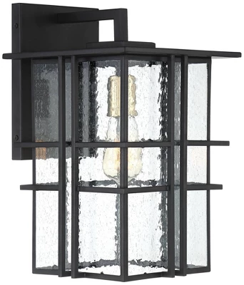 Possini Euro Design Arley Modern Outdoor Wall Light Fixture Black Geometric Frame 16" Seedy Glass For Post Exterior Barn Deck House Porch Yard Patio - Image 4